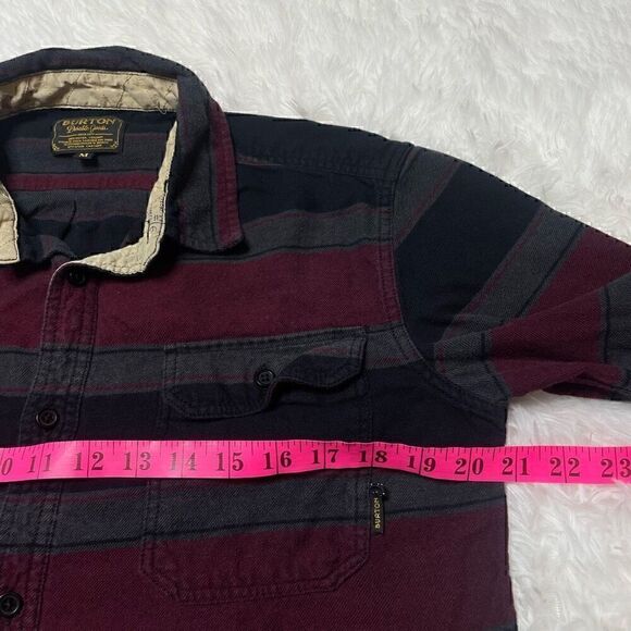 Burton Flannel Shirt Mens Medium Long Sleeve Button Stripe Double Flap Pocket - Picture 5 of 9